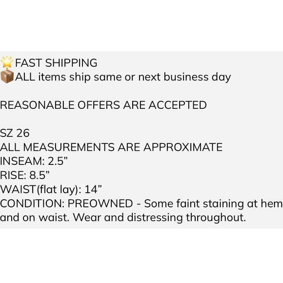 Revice Melrose Jean Shorts 26 Over It Denim Distressed Fold Over Cutoff Frayed - Picture 2 of 7